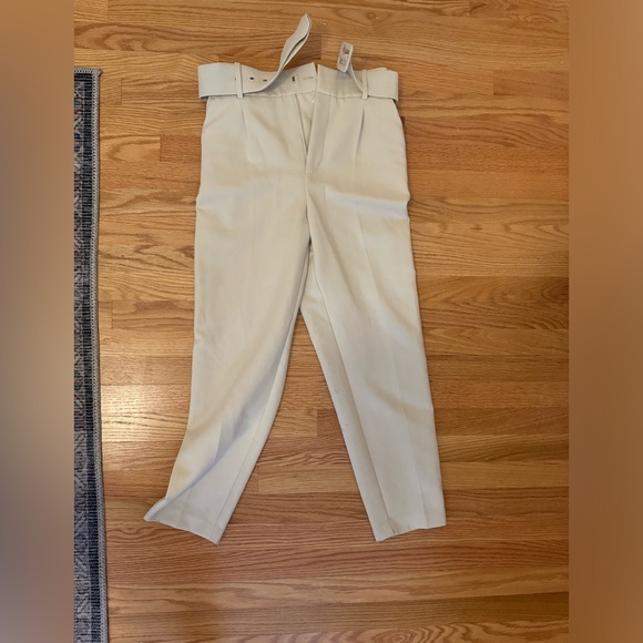Zara cream trouser pants with fabric-covered belt - Picture 6 of 13